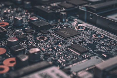 Detalhe macro de uma placa de circuito eletrônico